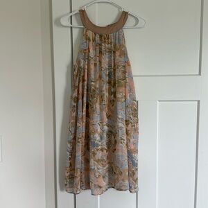 High neck floral trapeze chiffon dress